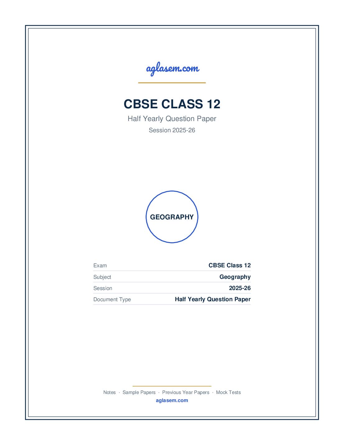 Class 12 Half Yearly Question Paper 2025-26 Geography - Page 1 of 8