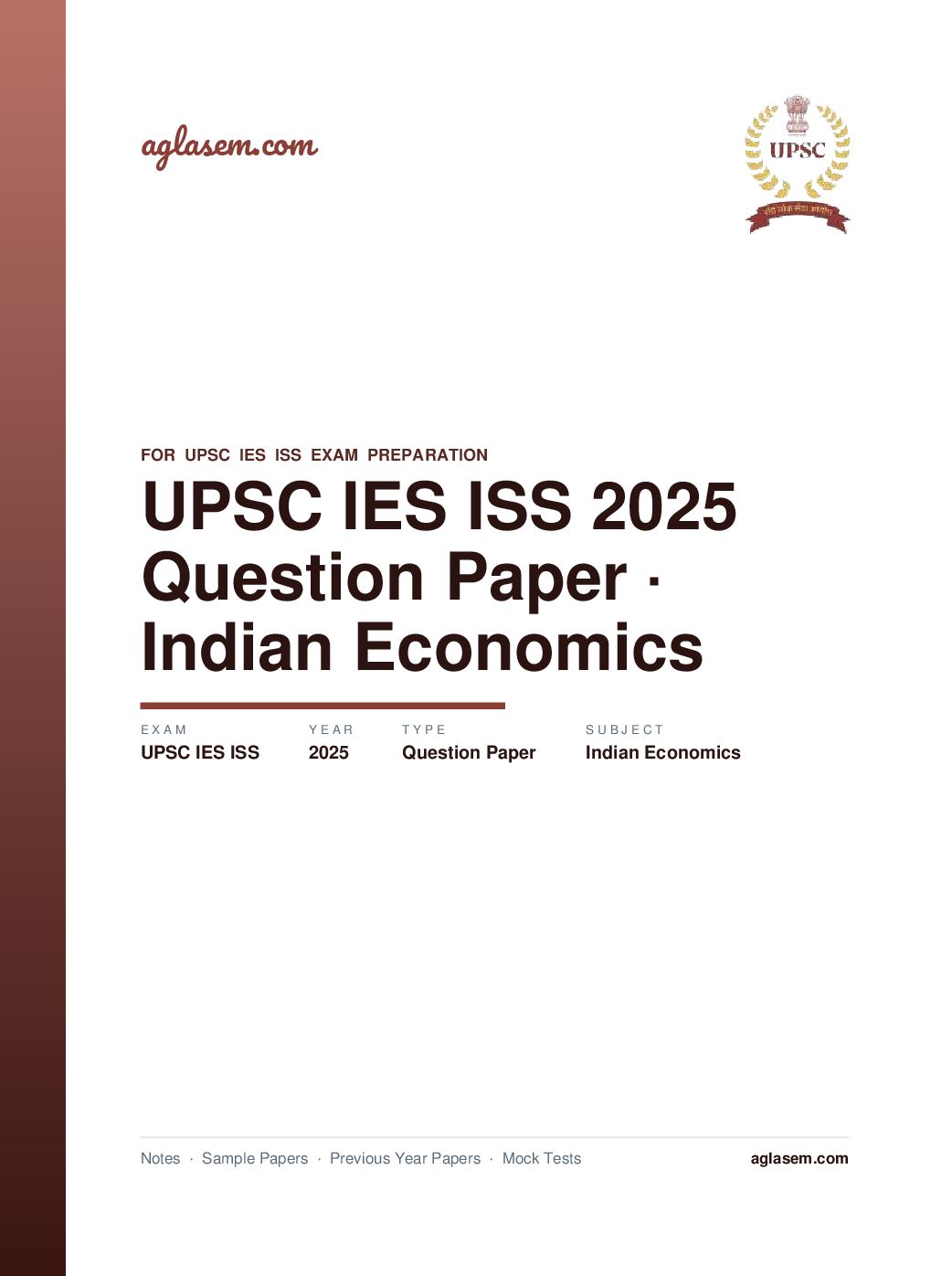 UPSC IES ISS 2025 Question Paper for Indian Economics - Page 1 of 5