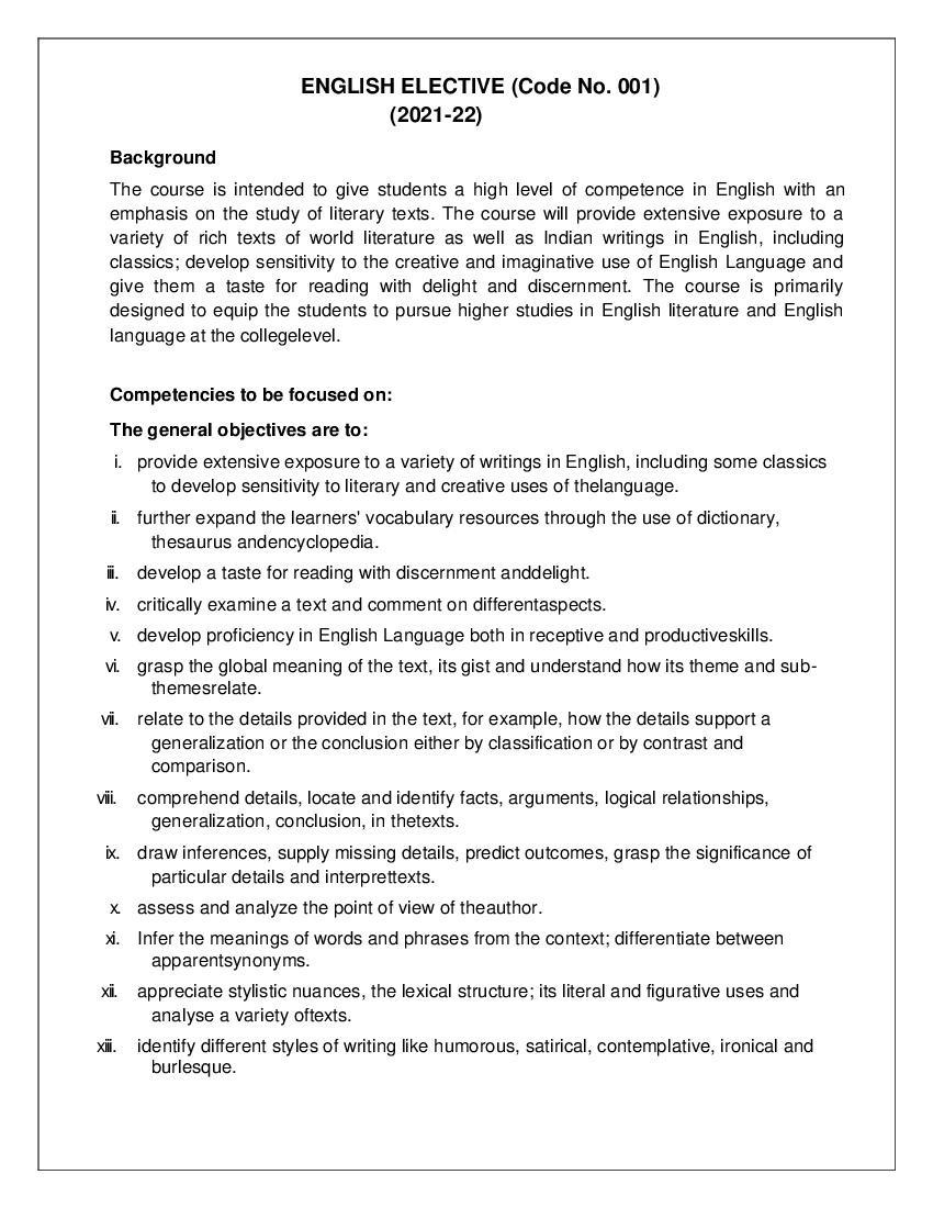 CBSE Class 11 English Elective Syllabus 2021-22 - Page 1