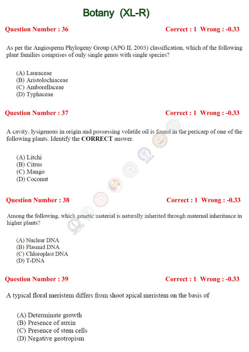 GATE 2017 Botany (XL-R) Question Paper with Answer - Page 1