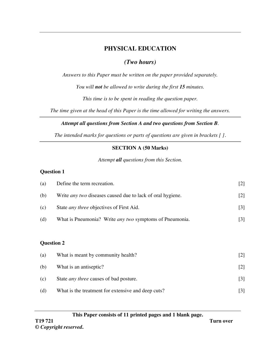 ICSE Class 10 Question Paper 2019 for Physical Education  - Page 1