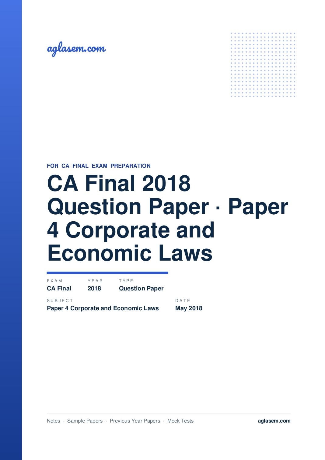 CA Final May 2018 Question Paper Paper 4 Corporate and Economic Laws - Page 1 of 13