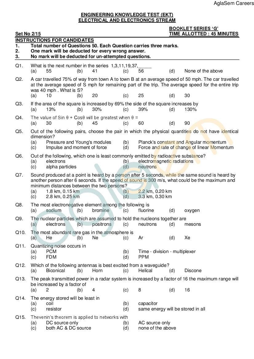 AFCAT (2) 2015 EKT Question Paper (Electrical Electronics) - Page 1