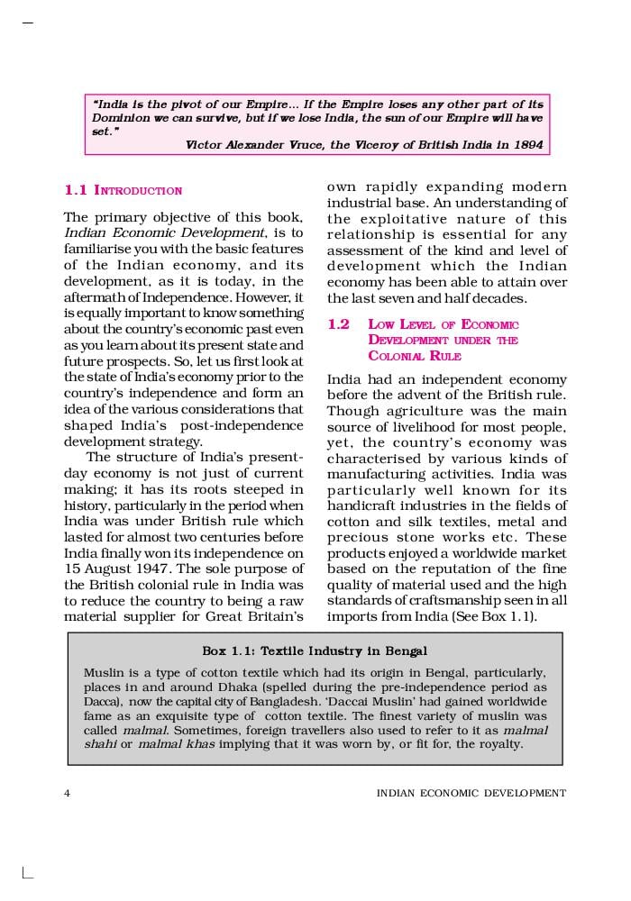 Ncert Book Class 11 Economics Chapter 1 Indian Economy On The Eve Of Independence Aglasem Schools