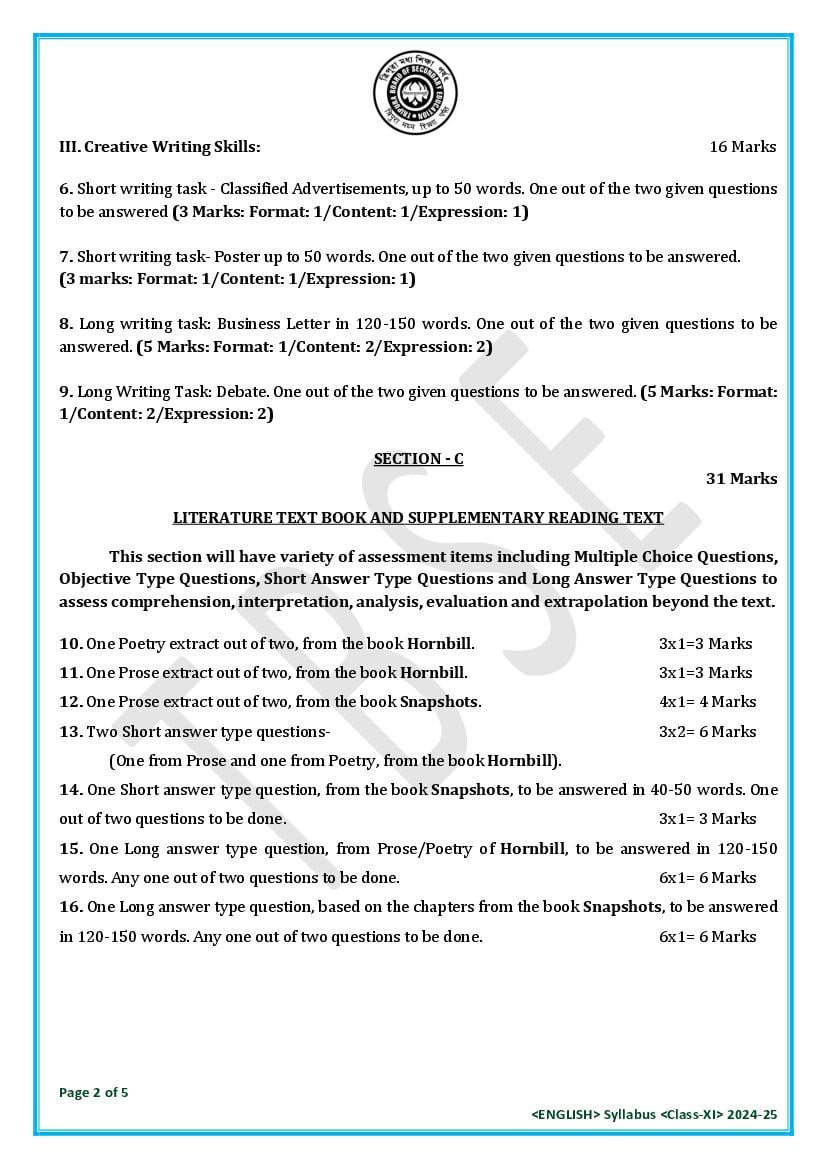 TBSE Class 11 English Syllabus 2025 (PDF) – Tripura Board Syllabus for 11th English