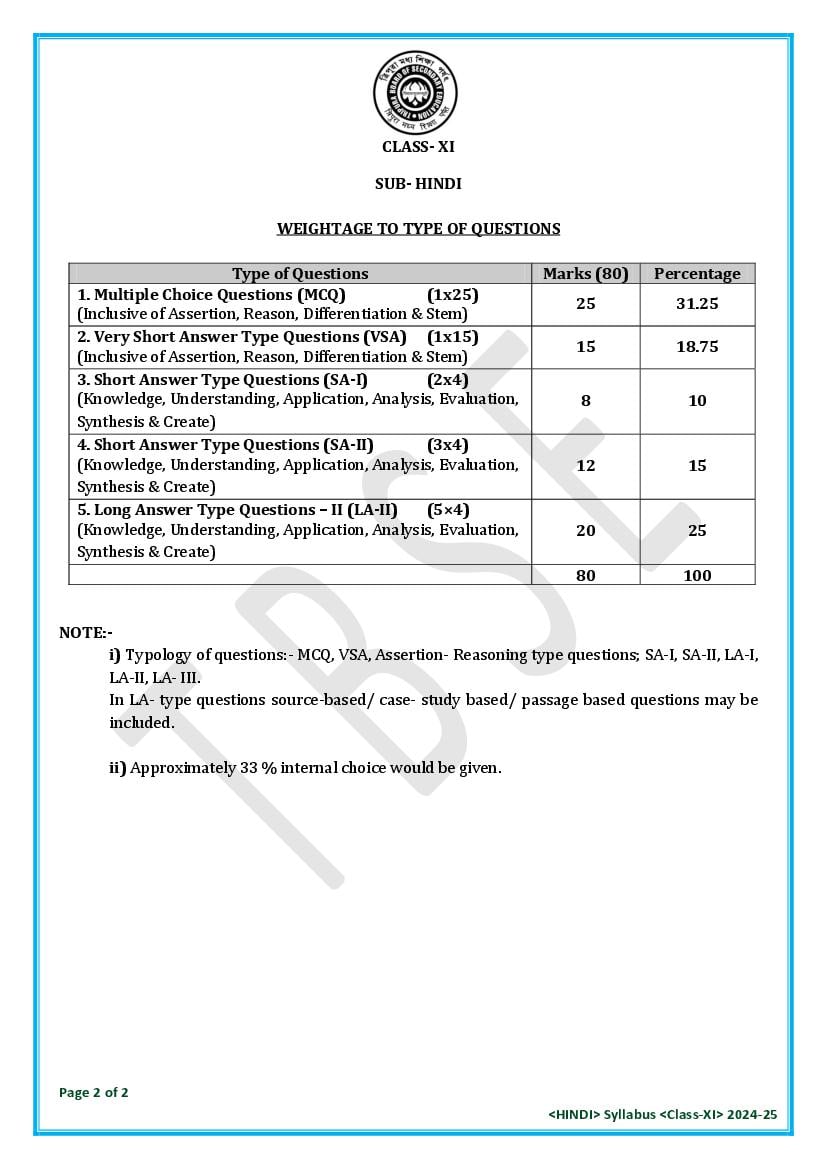 TBSE Class 11 Hindi Syllabus 2025 (PDF) – Tripura Board Syllabus for 11th Hindi