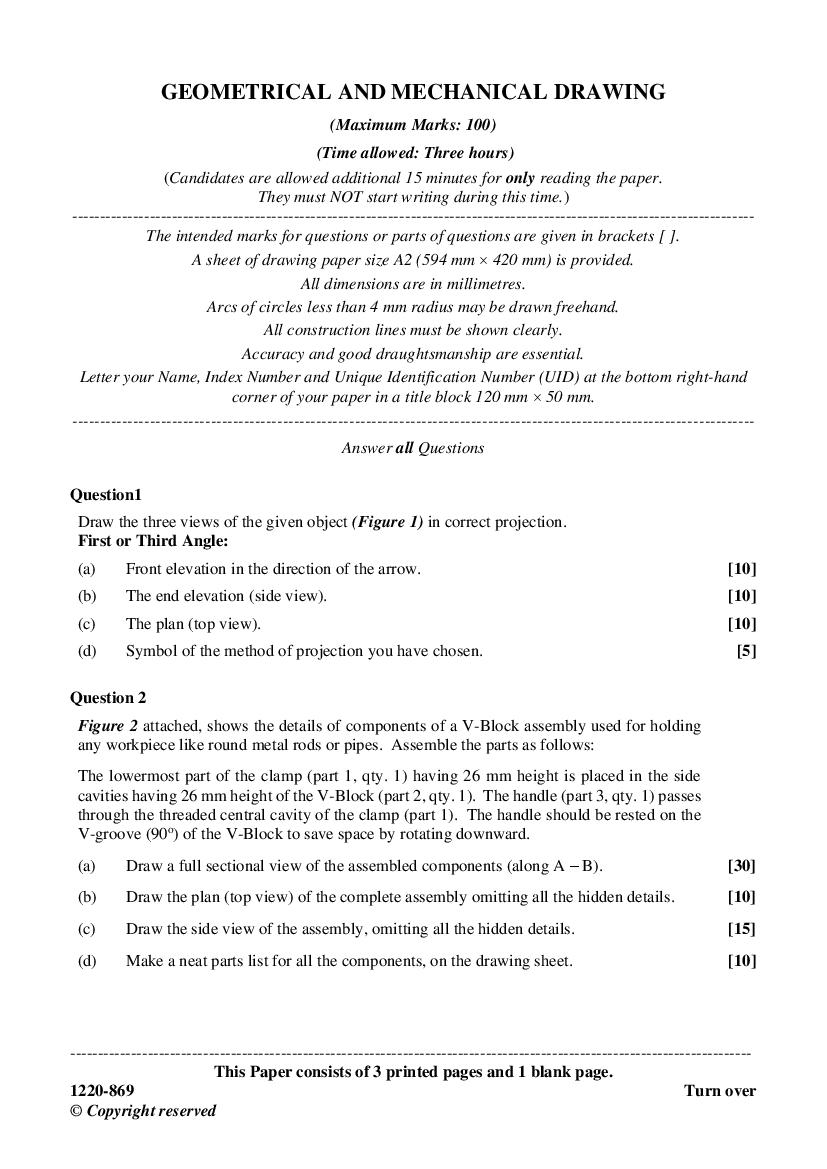 ISC Class 12 Question Paper 2020 for Geometrical and Mechanical Drawing - Page 1