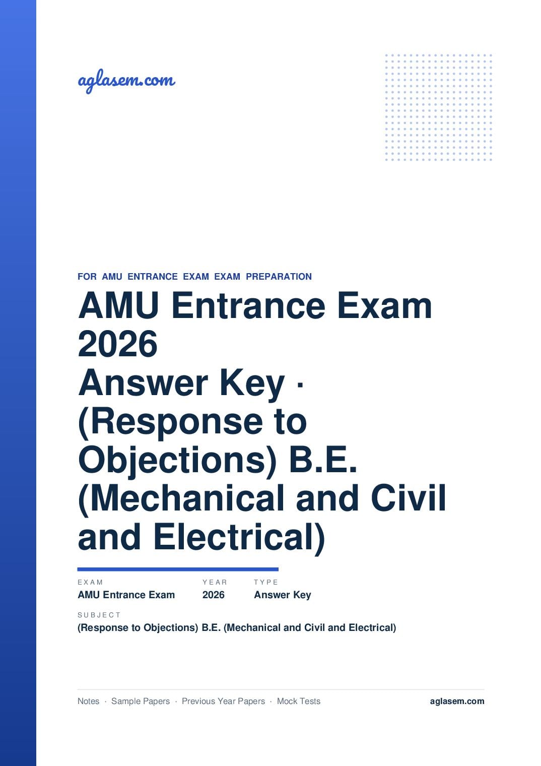 AMU Entrance Exam 2026 Answer Key (Response to Objections) B.E. (Mechanical and Civil and Electrical) - Page 1 of 2