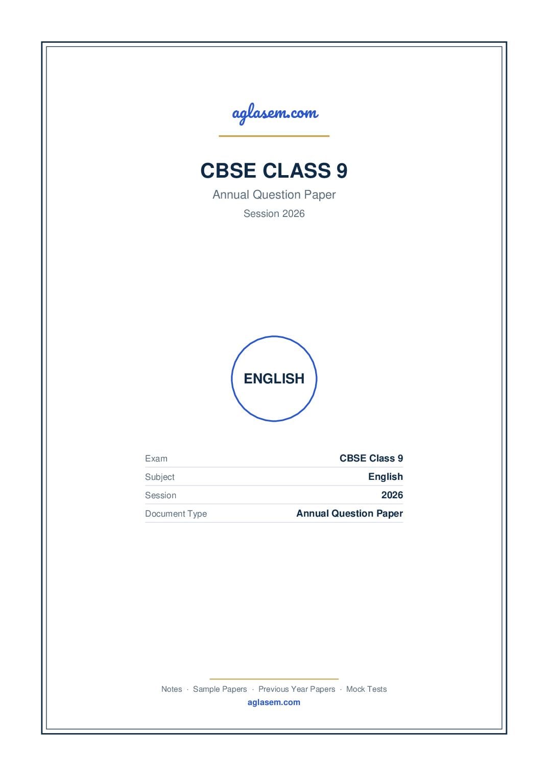 Class 9 Question Paper 2026 English - Page 1 of 6