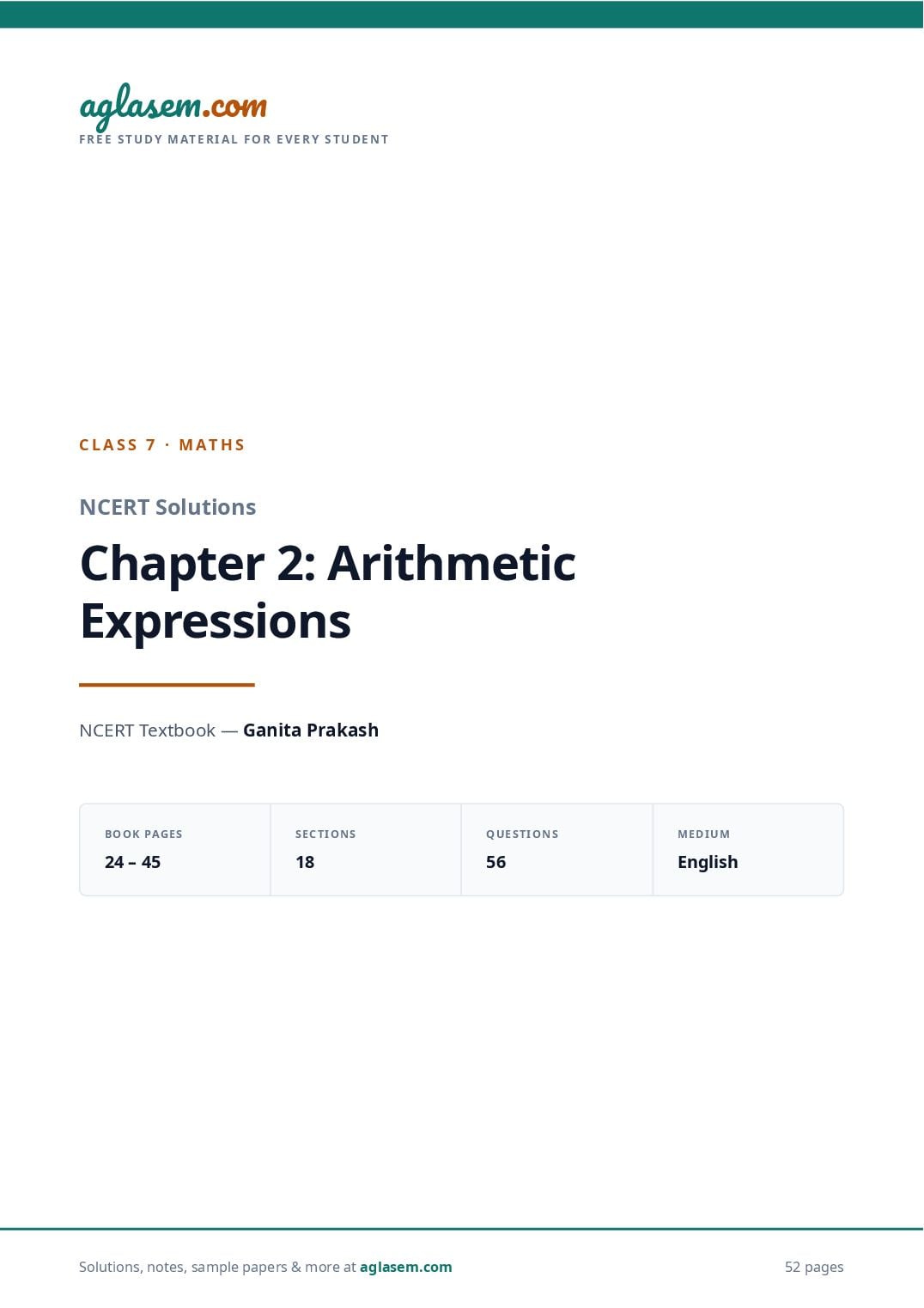 NCERT Solutions Class 7 Maths Chapter 2 Arithmetic Expressions - Page 1 of 53