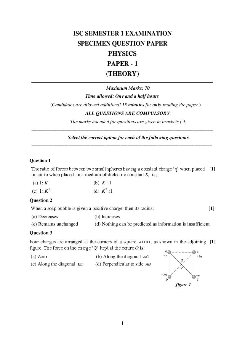 ISC Class 12 Specimen Paper 2022  Physics Semester 1 - Page 1