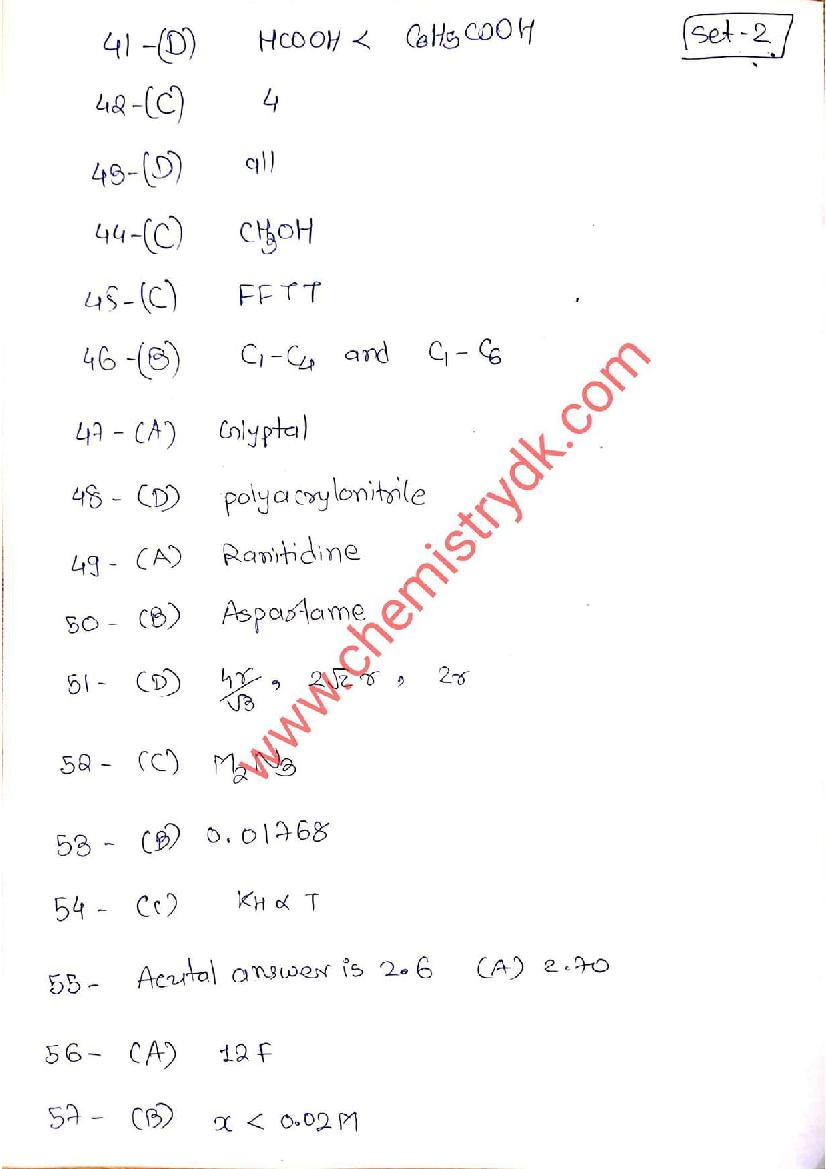GUJCET 2022 Answer Key Chemistry by ChemistryDK - Page 1