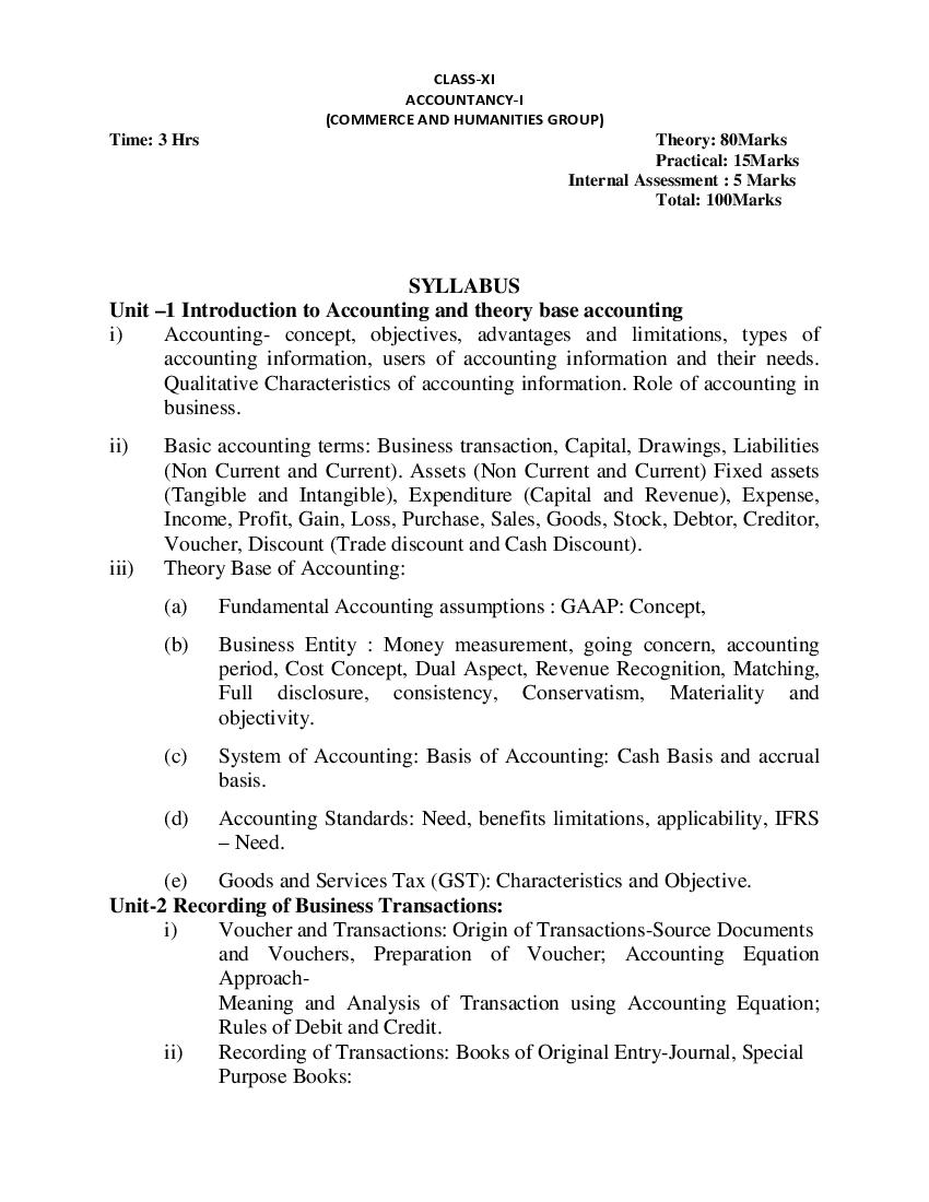 PSEB 11th Class Syllabus 2023 Accountancy - Page 1