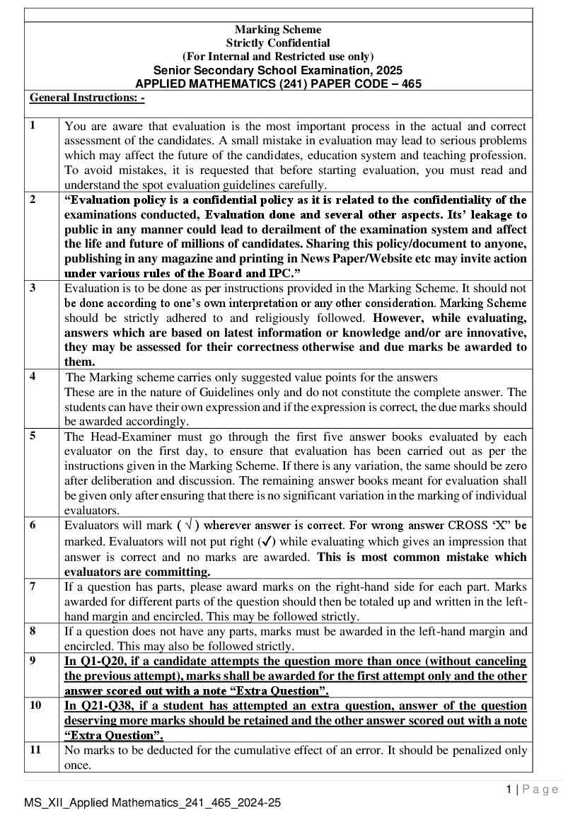 CBSE Class 12 Question Paper 2025 Solution Applied Mathematics - Page 1