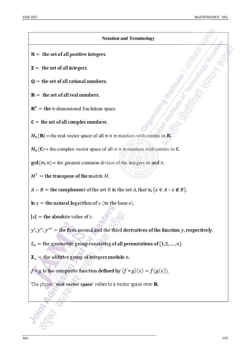 JAM 2022 Question Paper Mathematics (MA) - Page 1