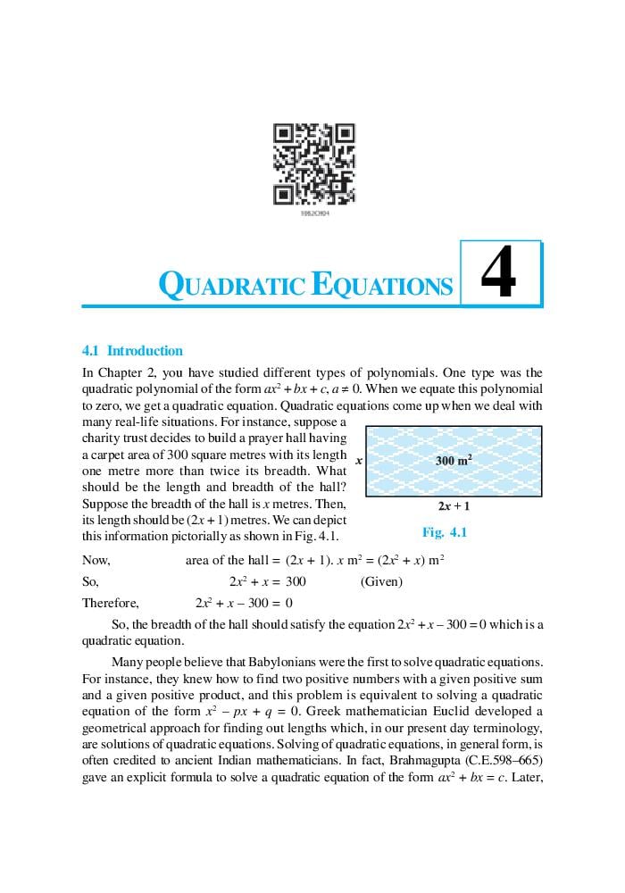 NCERT Book Class 10 Maths Chapter 4 Quadratic Equations - Page 1