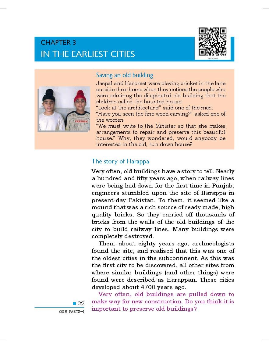 NCERT Book Class 6 Social Science (History - Our Past 1) Chapter 3 In the Earliest Cities - Page 1