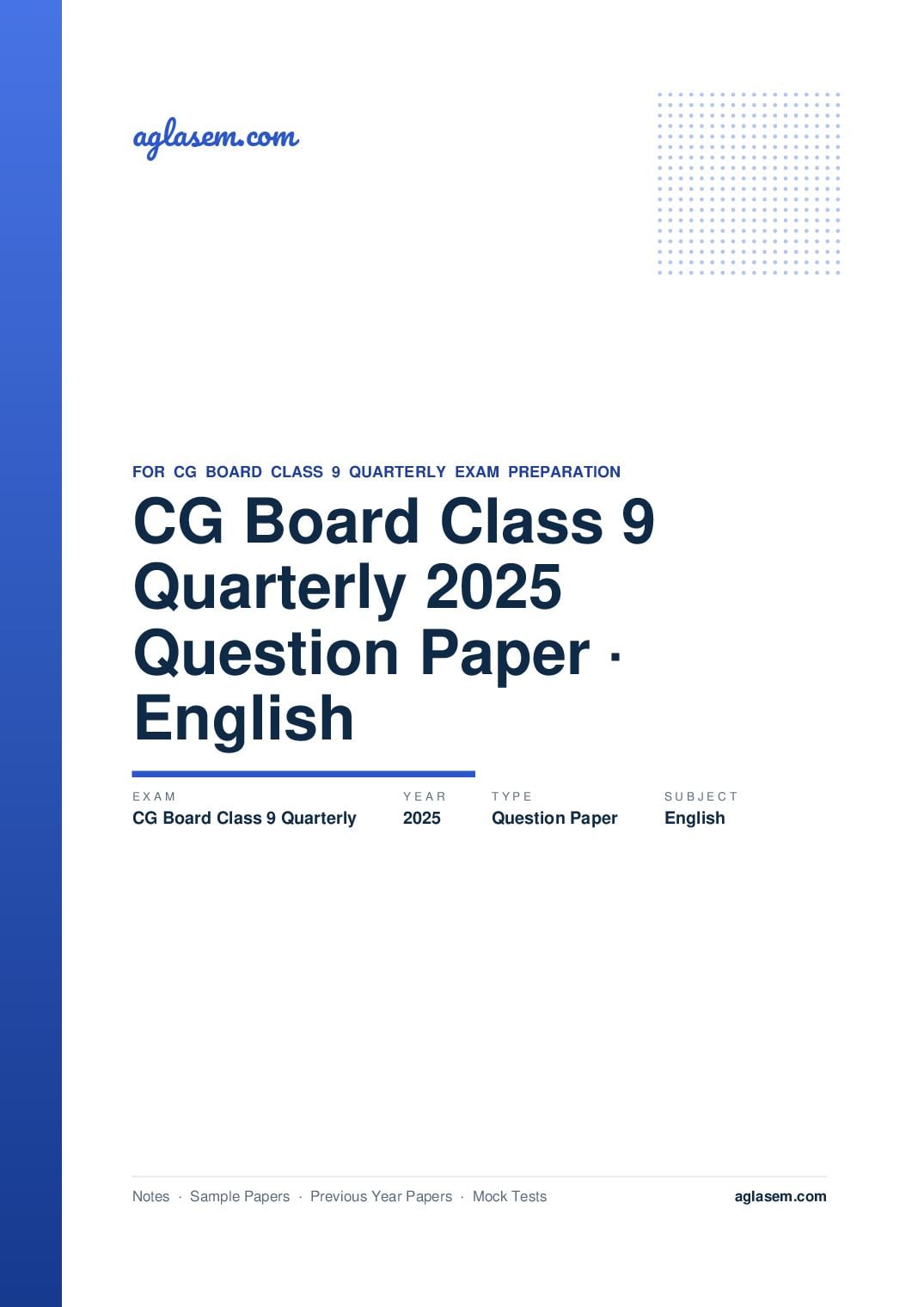 CG Board Class 9 Quarterly Question Paper 2025 English - Page 1 of 3