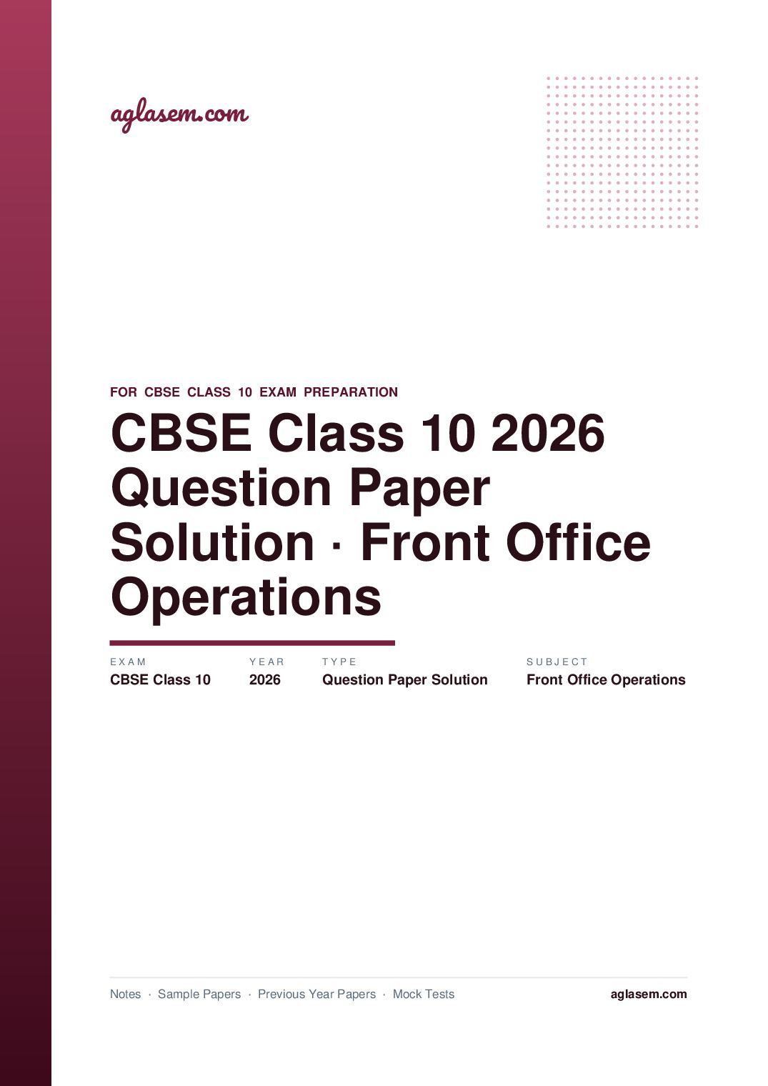 CBSE Class 10 Question Paper 2026 Solution Front Office Operations - Page 1 of 5