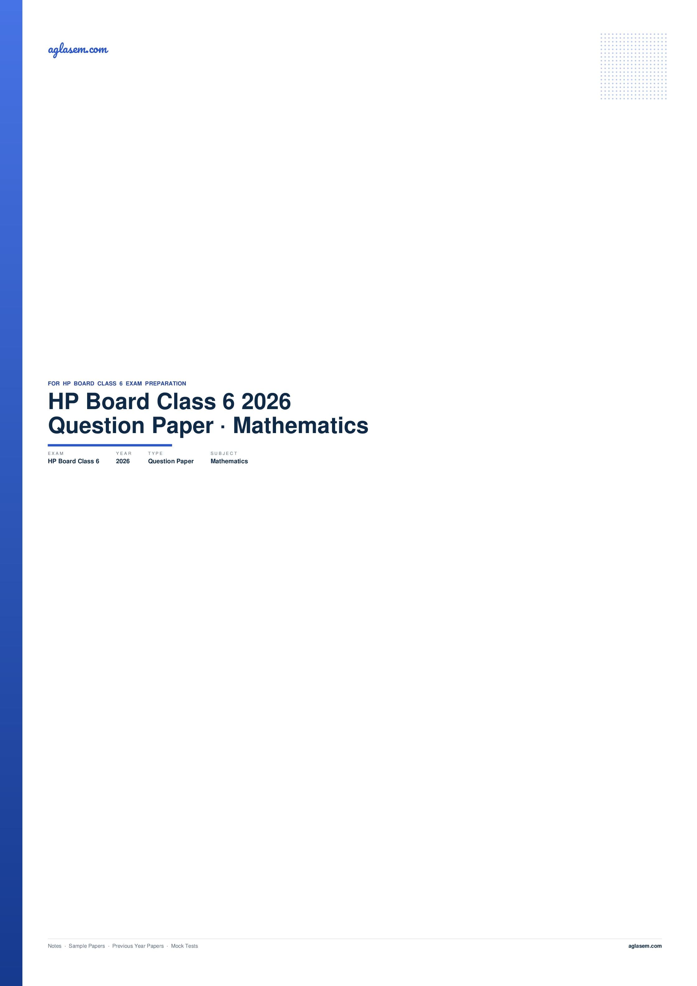 HP Board Class 6 Question Paper 2026 Mathematics - Page 1 of 7