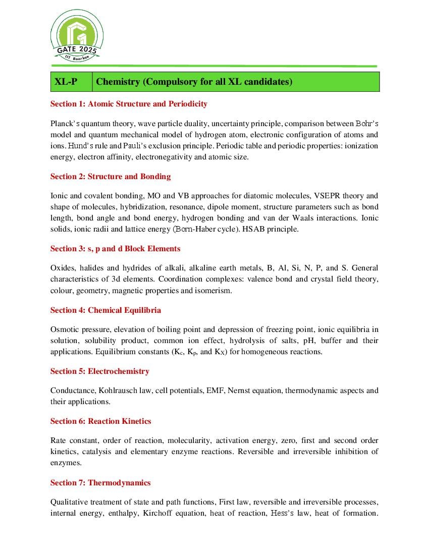 GATE 2025 Syllabus for Life Sciences - Page 1