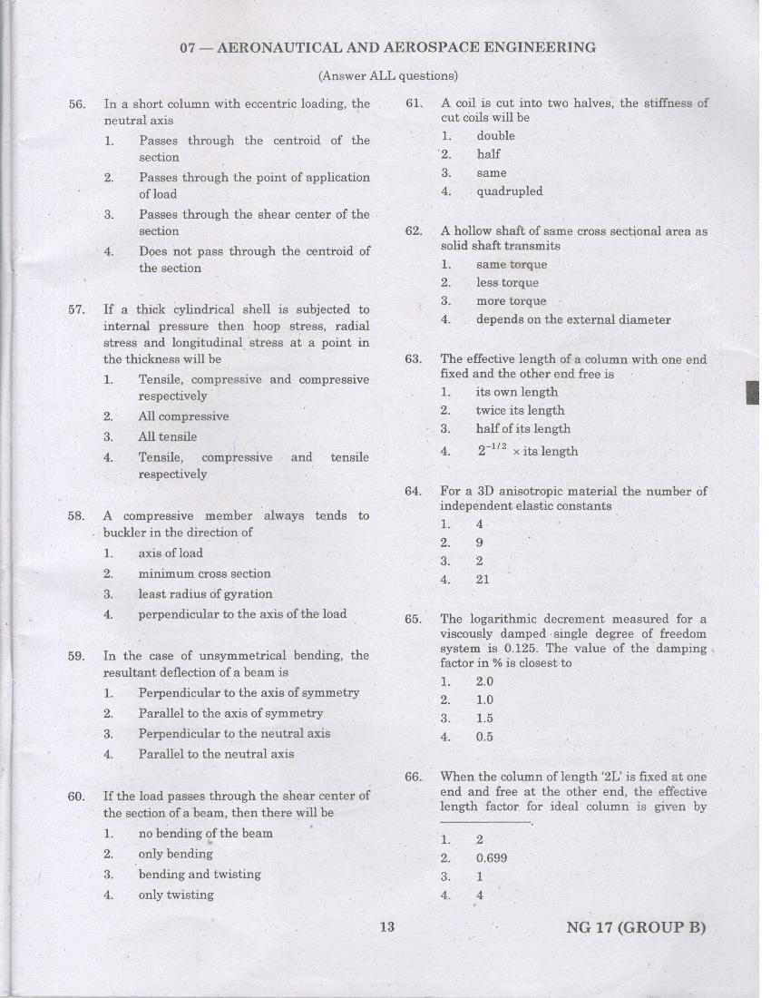 TANCET 2017 Question Paper for Aeronautical and Aerospace Engineering - Page 1