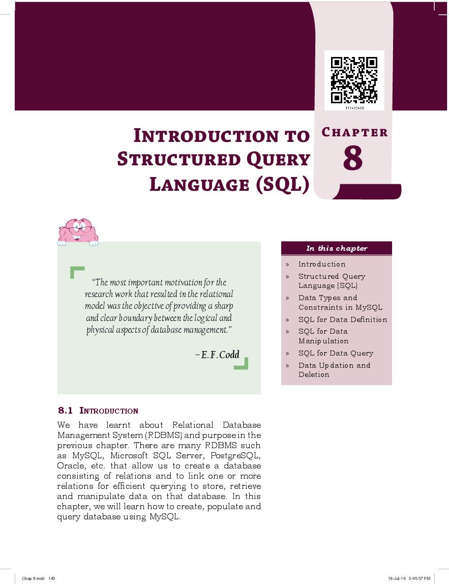 NCERT Book Class 11 Informatics Practices Chapter 8 Introduction to Structured Query Languages (SQL) - Page 1