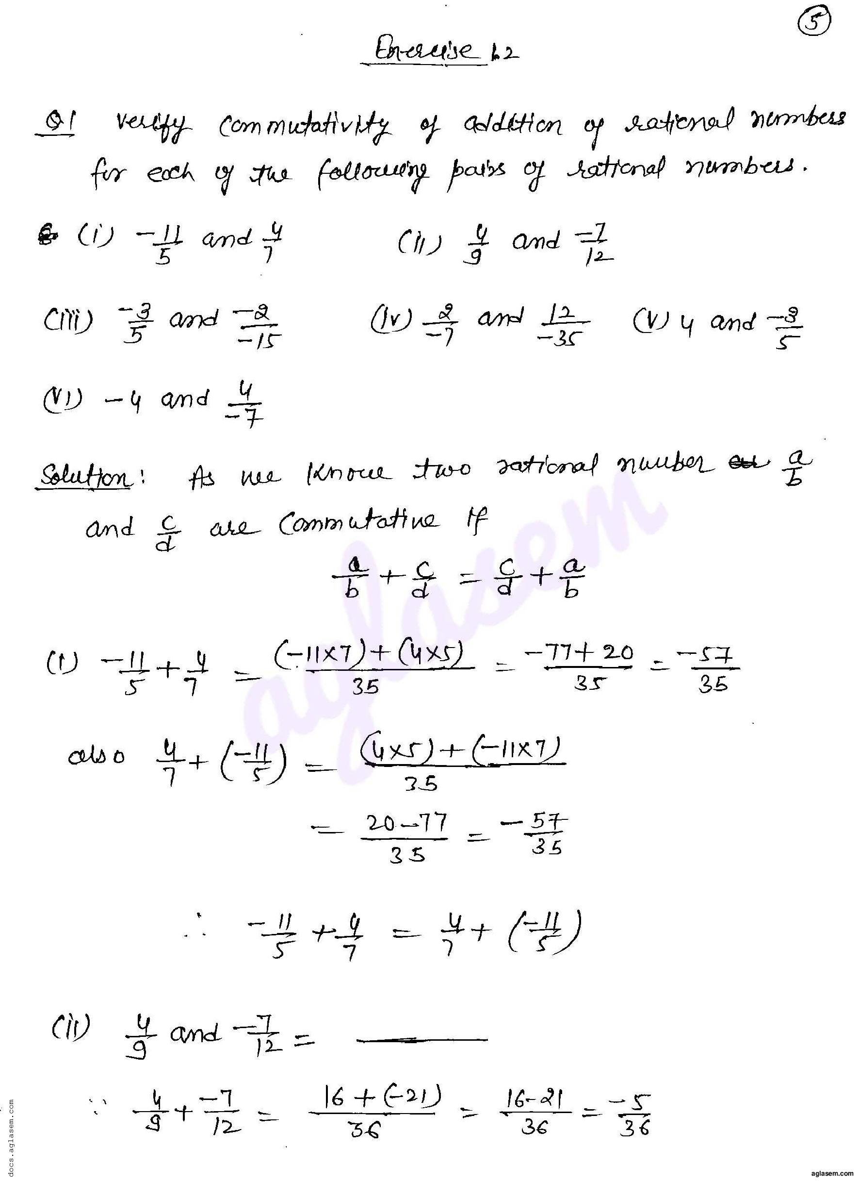 RD Sharma Solutions Class 8 Chapter 1 Rational Numbers Exercise 1.2 - Page 1