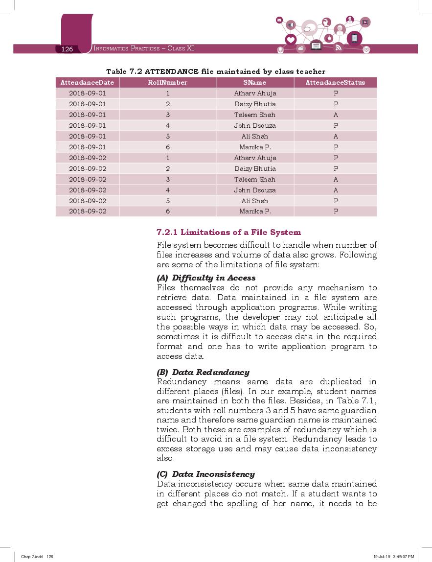 NCERT Book Class 11 Informatics Practices Chapter 7 Database Concepts