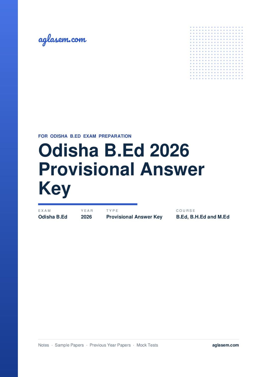 Odisha B.Ed 2026 Answer Key (Provisional) for B.Ed, B.H.Ed and M.Ed - Page 1 of 7