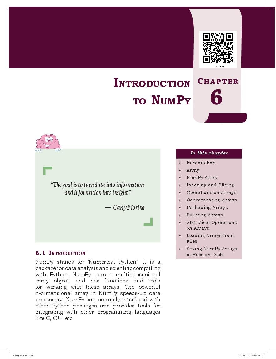 NCERT Book Class 11 Informatics Practices Chapter 6 Introduction to Numpy - Page 1