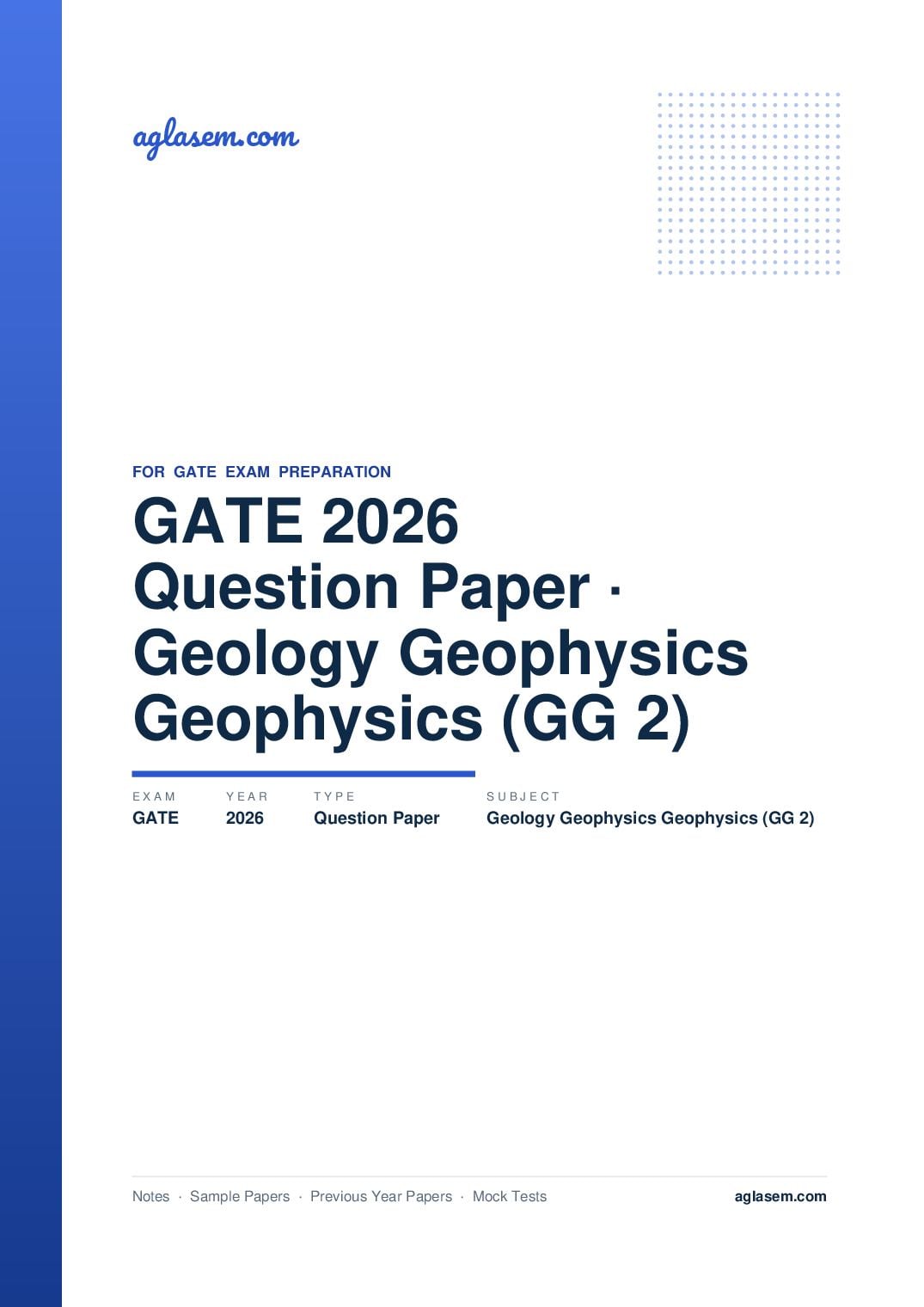 GATE 2026 Question Paper Geology and Geophysics - Geophysics (GG-2) - Page 1 of 39