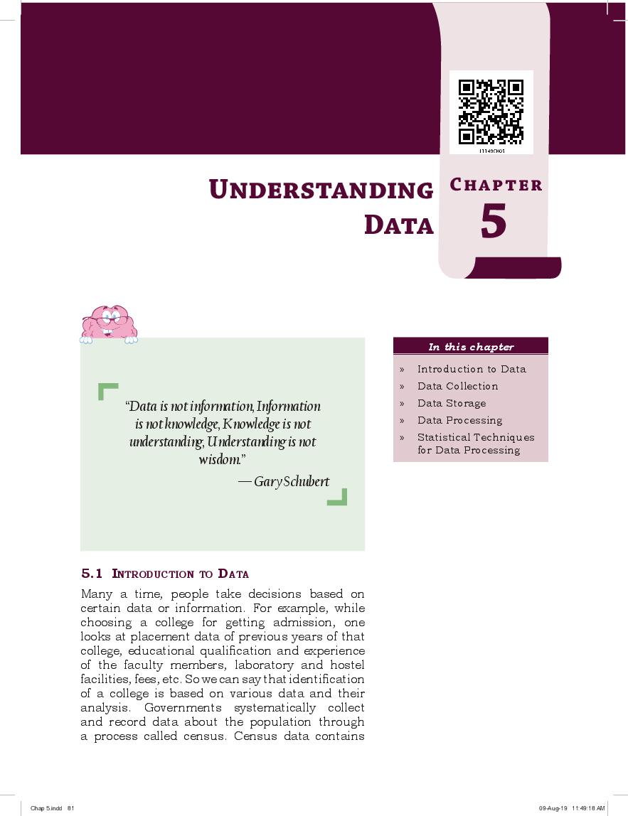 NCERT Book Class 11 Informatics Practices Chapter 5 Understanding Data - Page 1