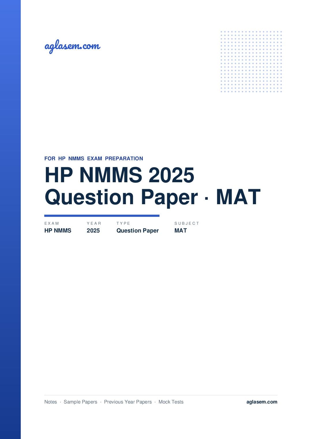 HP NMMS Question Paper 2025 MAT - Page 1 of 18