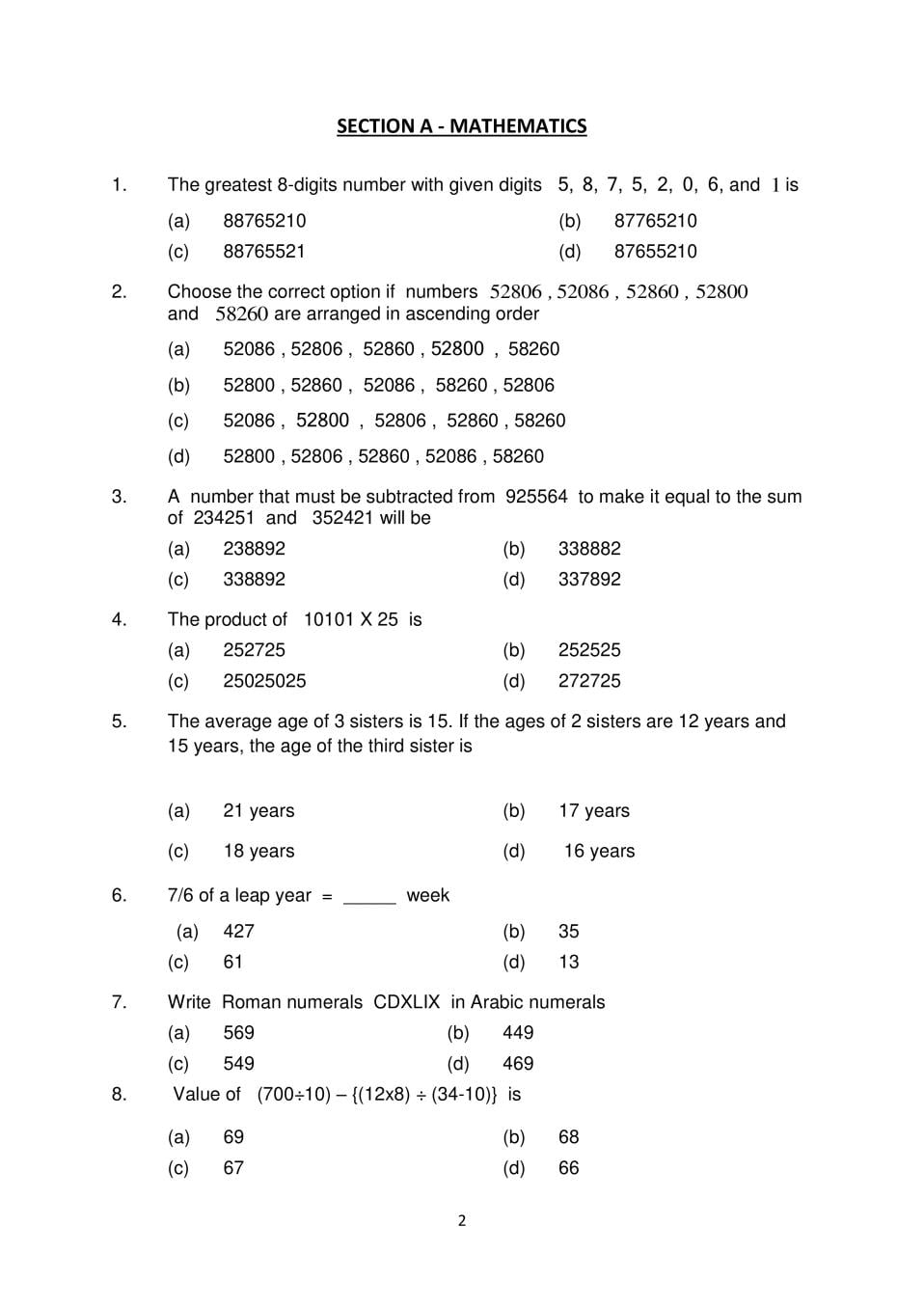AISSEE 2018 Question Paper Class 6 – PDF Download