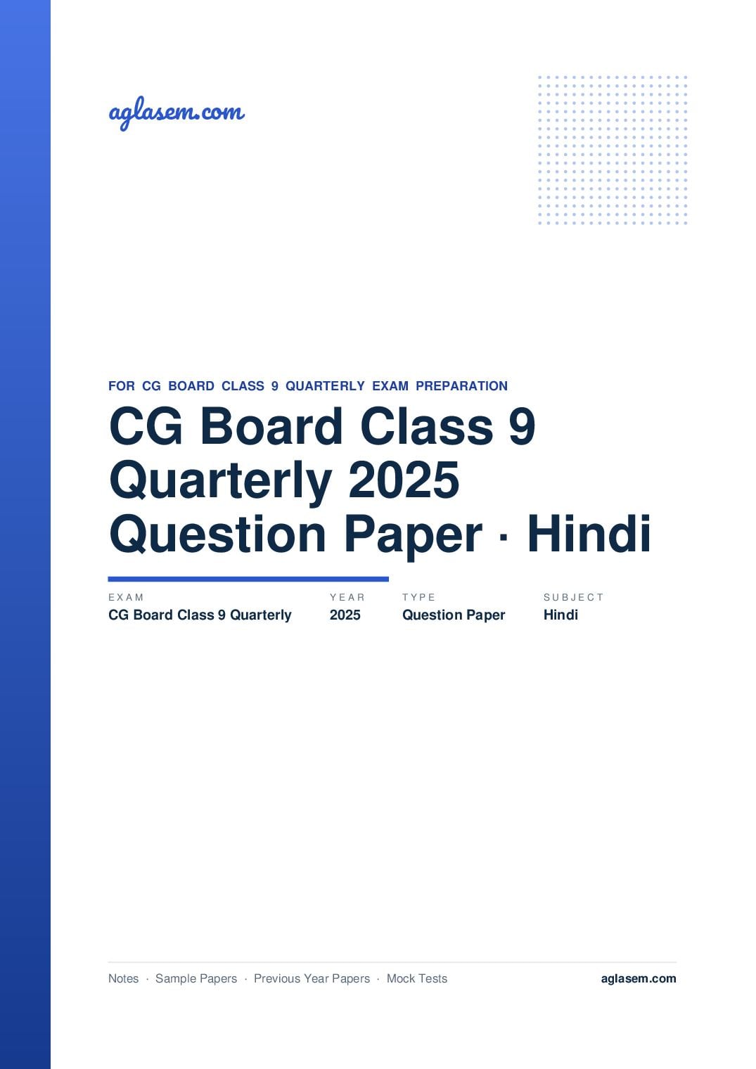 CG Board Class 9 Quarterly Question Paper 2025 Hindi - Page 1 of 3