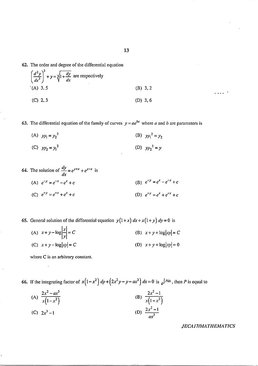 WB JECA 2017 Question Paper PDF: Mathematics and Aptitude