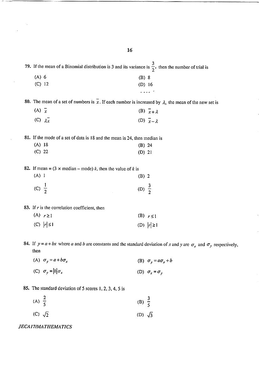 WB JECA 2017 Question Paper PDF: Mathematics and Aptitude