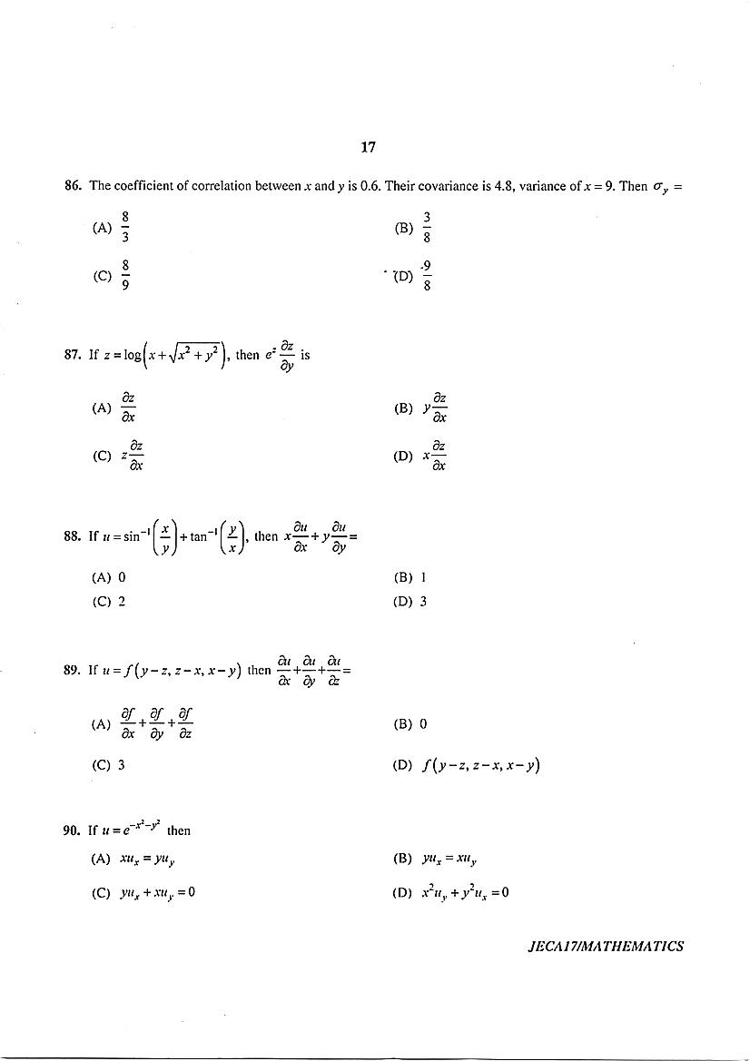 WB JECA 2017 Question Paper PDF: Mathematics and Aptitude