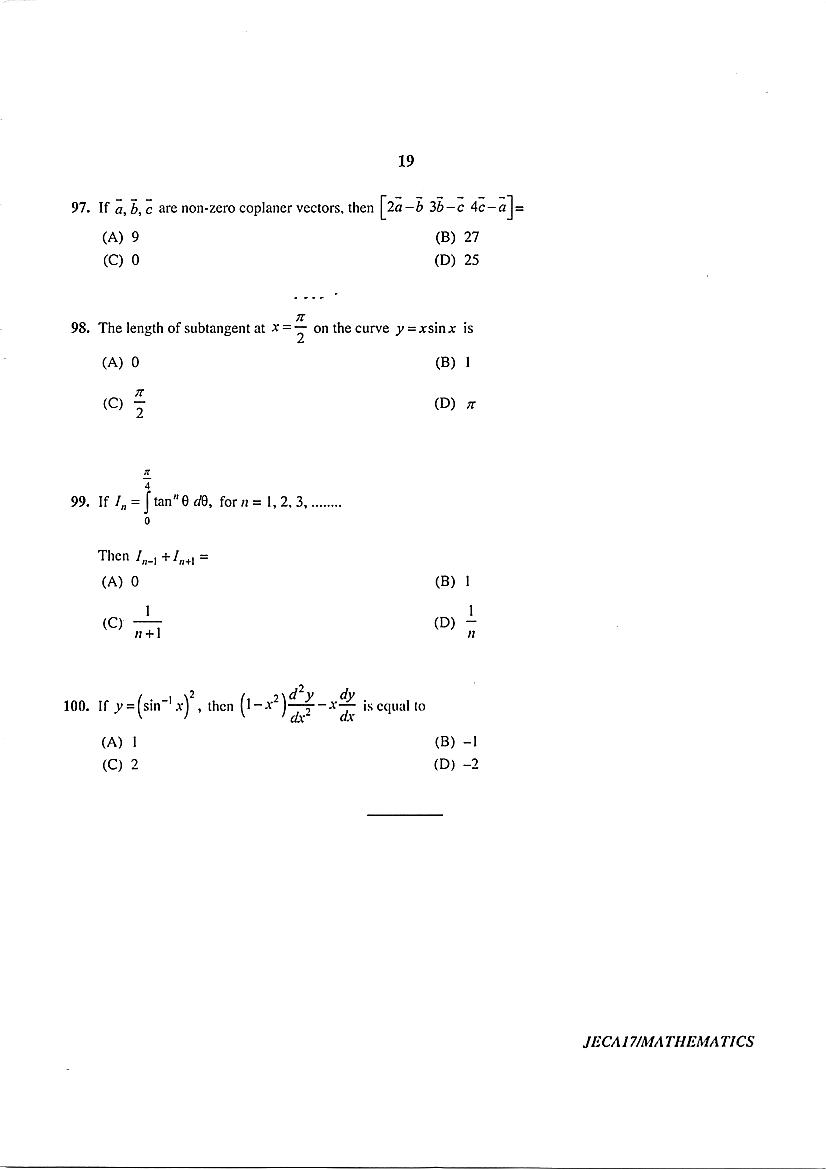 WB JECA 2017 Question Paper PDF: Mathematics and Aptitude