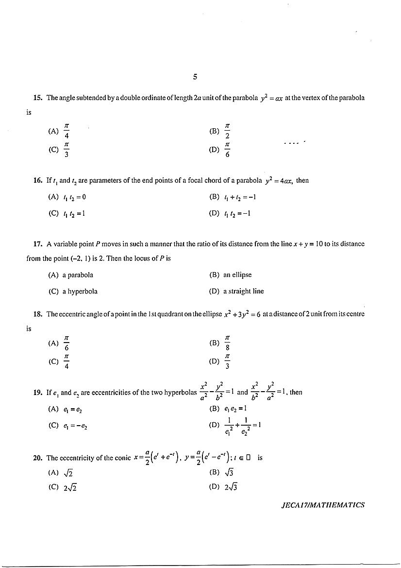 WB JECA 2017 Question Paper PDF: Mathematics and Aptitude