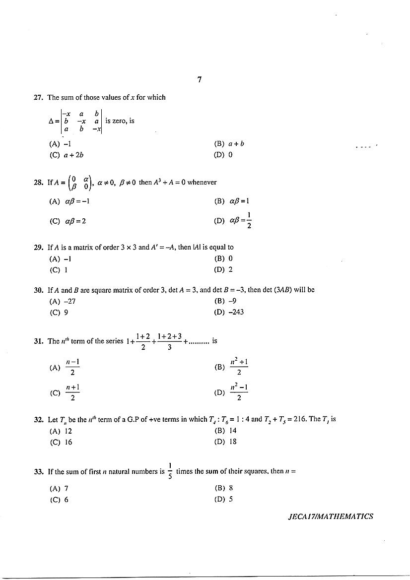 WB JECA 2017 Question Paper PDF: Mathematics and Aptitude