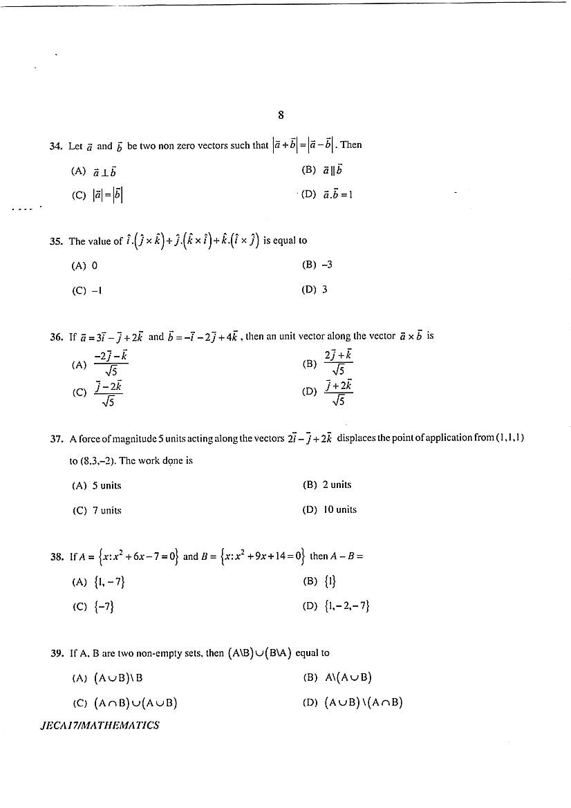 WB JECA 2017 Question Paper PDF: Mathematics and Aptitude