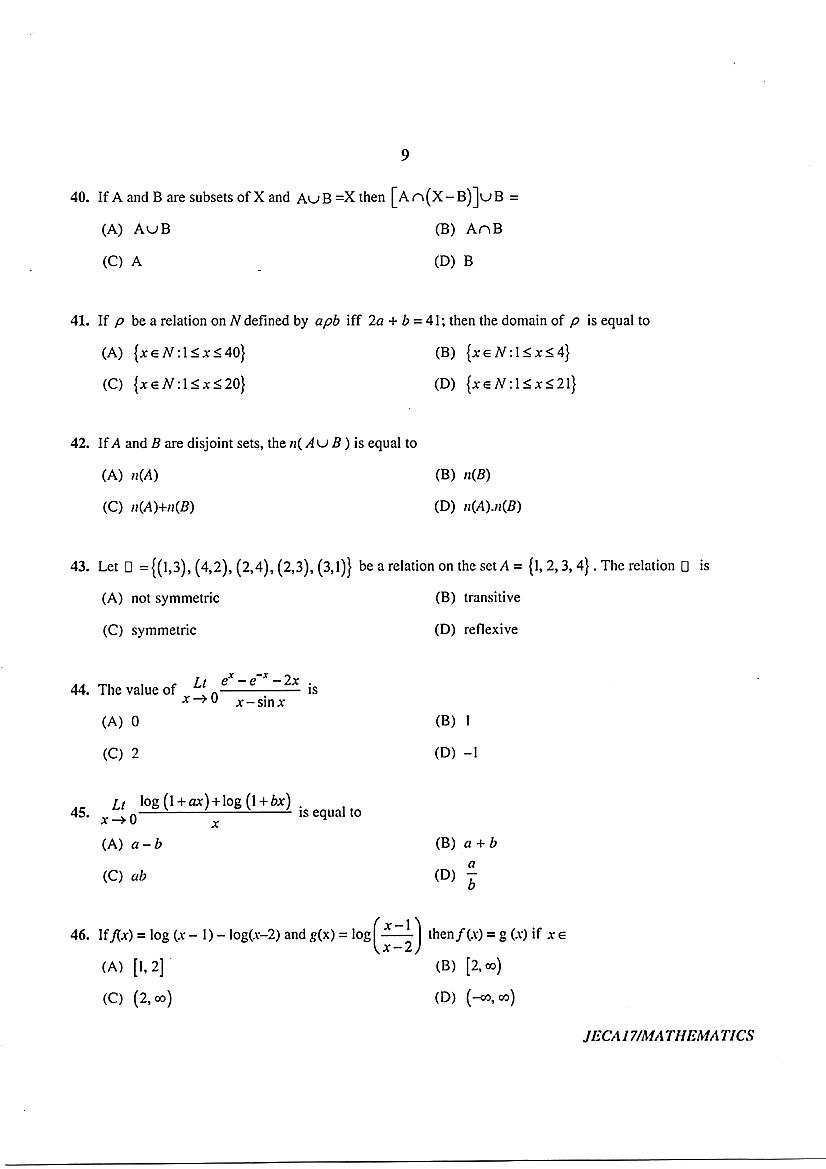 WB JECA 2017 Question Paper PDF: Mathematics and Aptitude