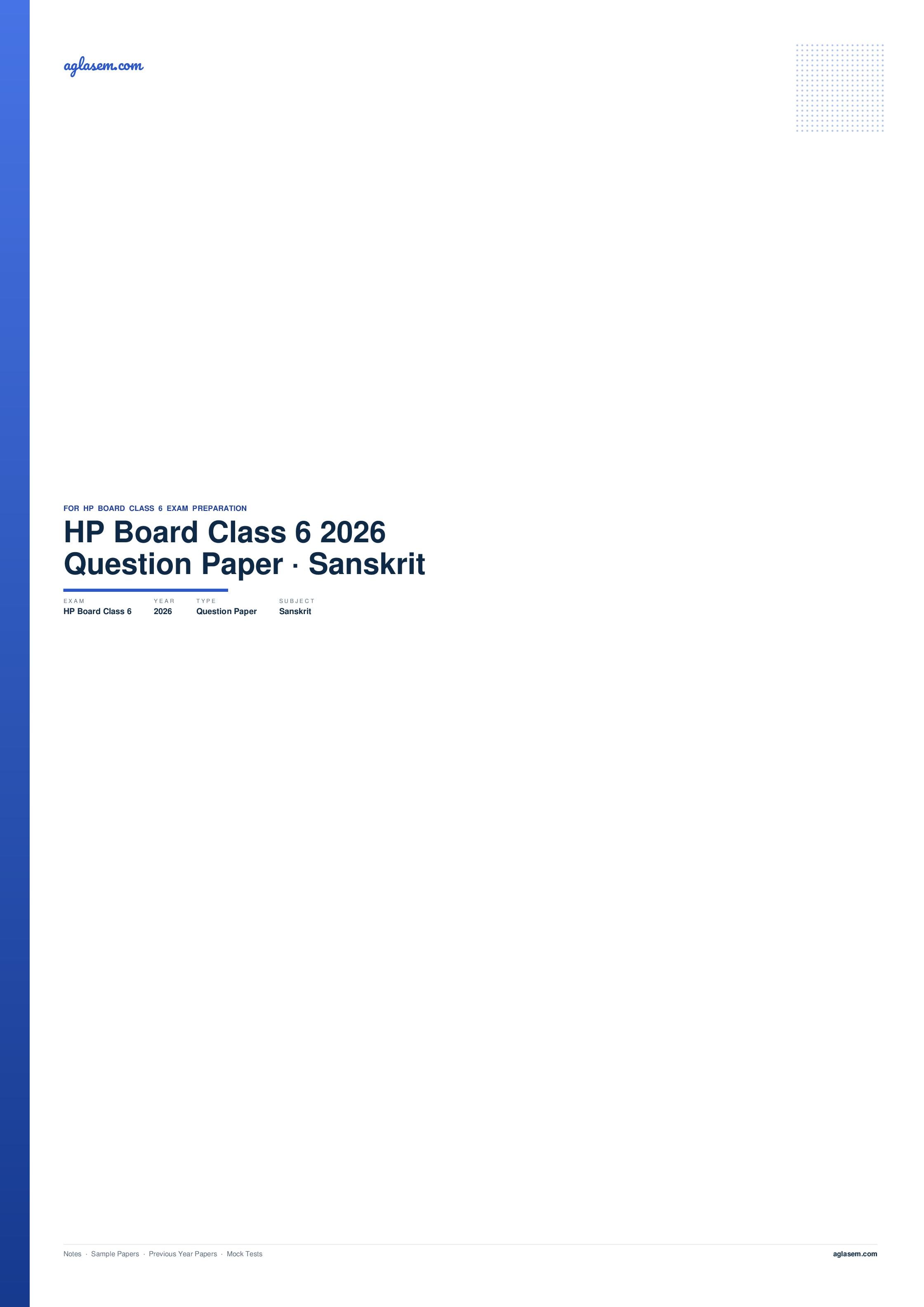 HP Board Class 6 Question Paper 2026 Sanskrit - Page 1 of 5