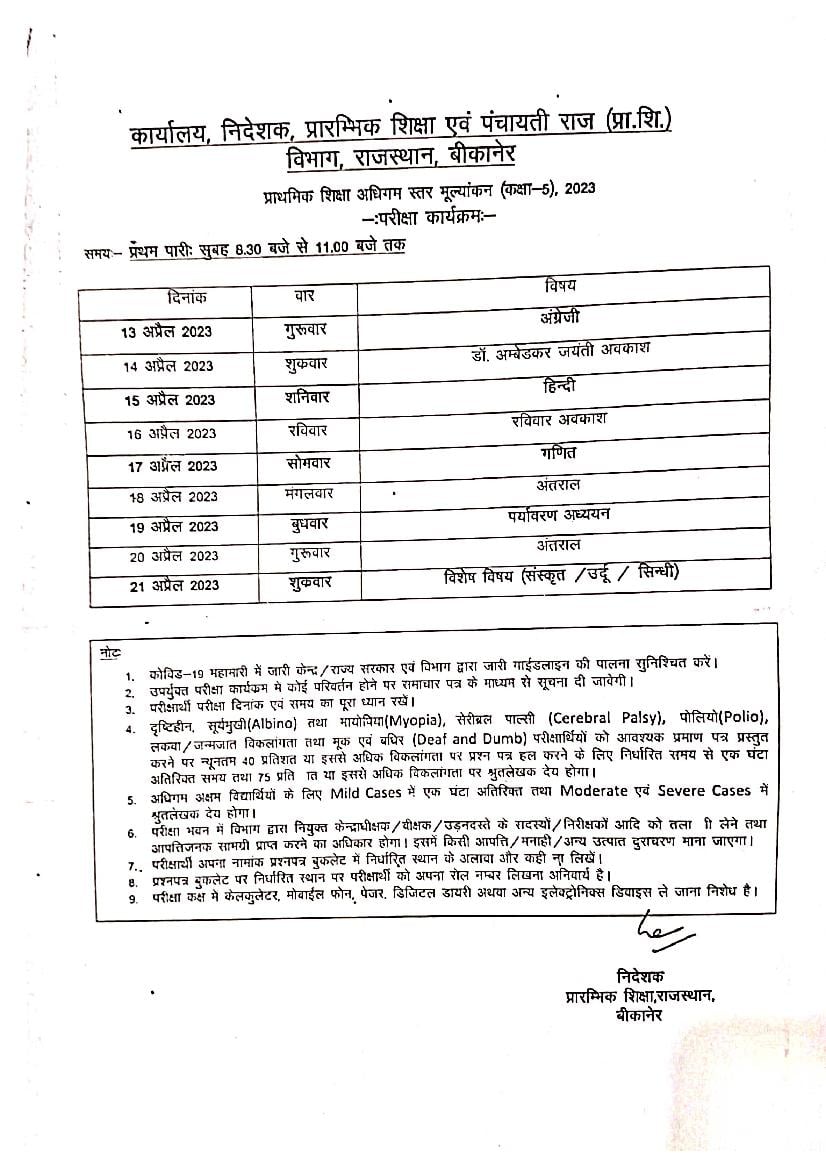 Rbse 5th Time Table 2023 Announced Download Rajasthan Board Class 5