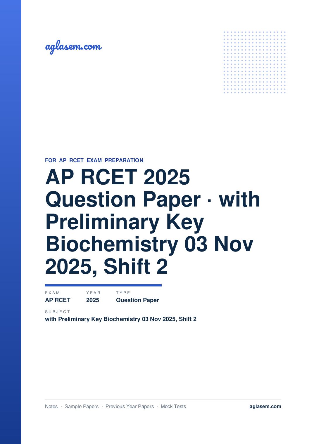 AP RCET 2025 Question Paper with Preliminary Key Biochemistry 03 Nov 2025, Shift 2 - Page 1 of 63