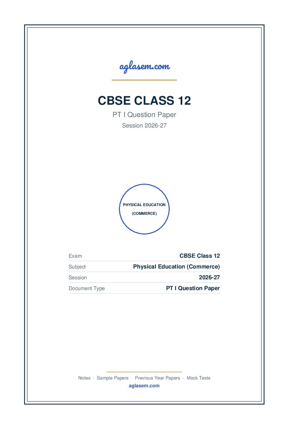 Class 12 PT I Question Paper 2026-27 Physical Education (Commerce) - Page 1 of 3