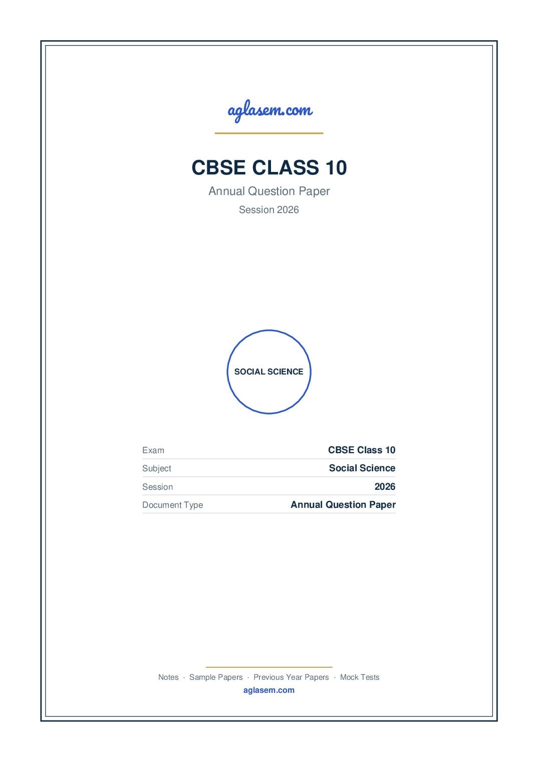 Class 10 Question Paper 2026 Social Science - Page 1 of 53