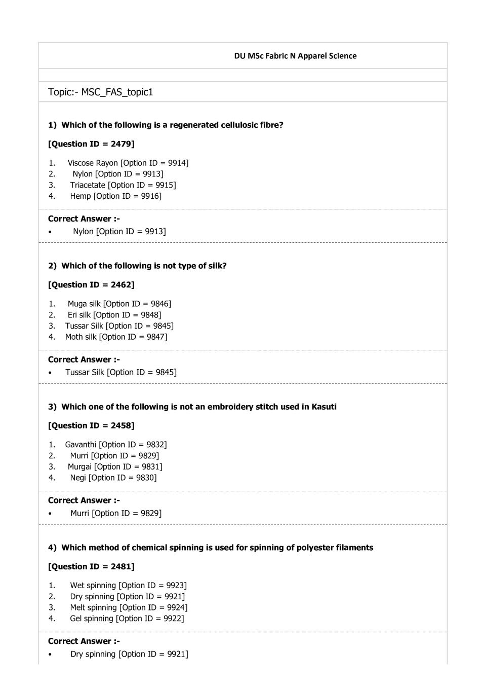 DUET Question Paper 2019 for M.Sc Fabric & Apparel Science - Page 1